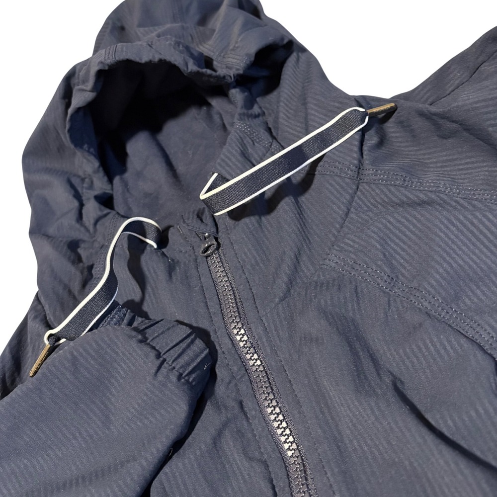 Lululemon Hooded Windbreaker Jacket Women 4 Navy Textured Stripe Full Zip Reglan